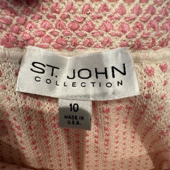St John Collection Boucle Knit Suit Pink Size 10 Fringed - Picture 9 of 10